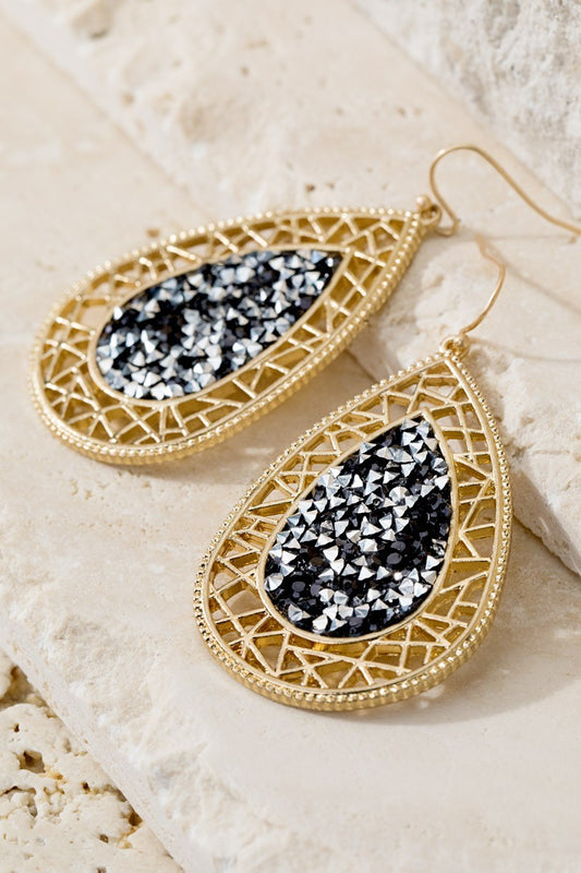 Filigree Glitter Teardrop Earrings