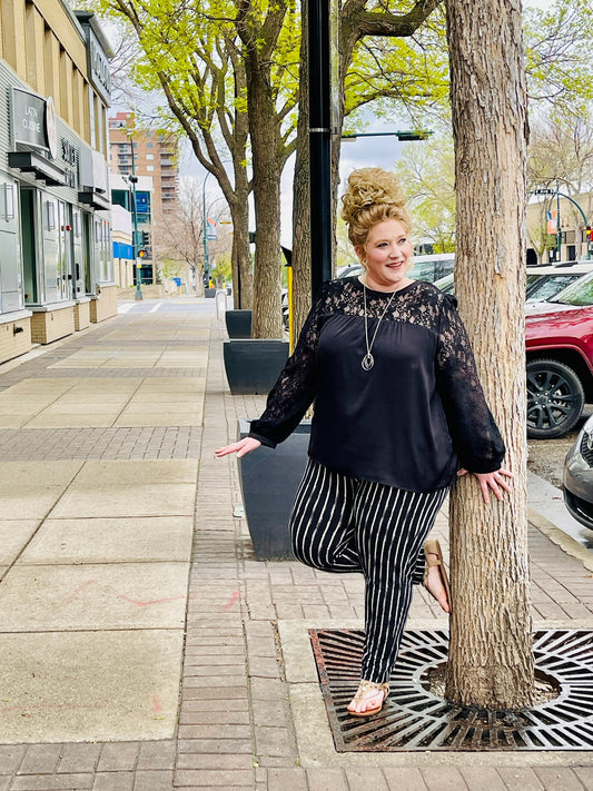 Curvy Black Striped Jogger