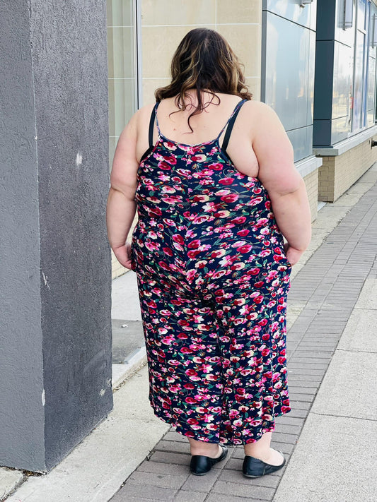 Curvy Floral Navy Harem Jumpsuit